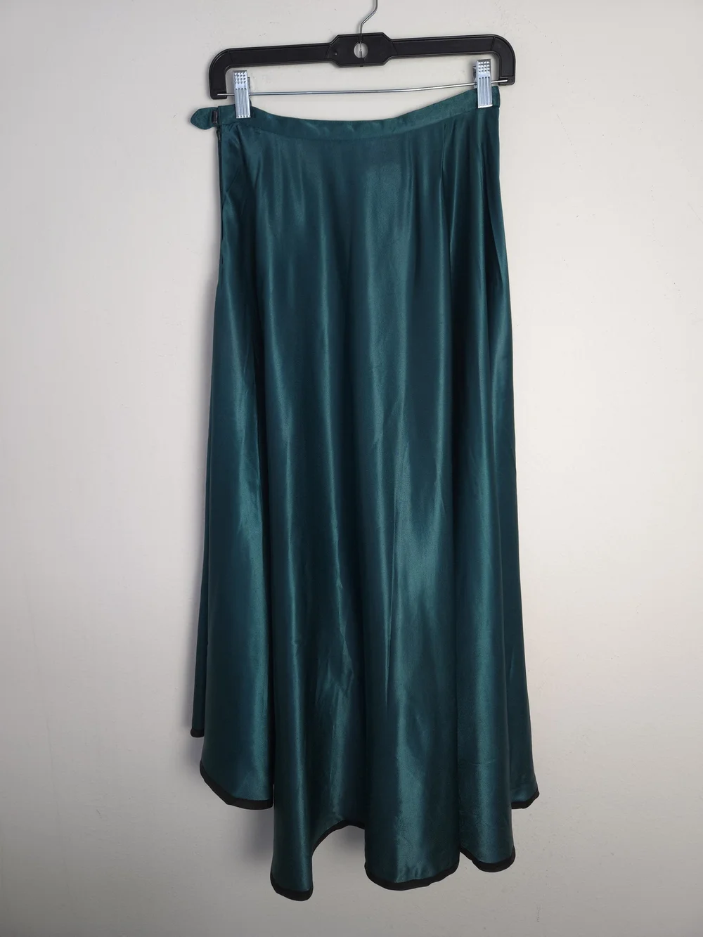 Vintage YSL Rive Gauche Satin High Low Skirt FR 40 Teal Emerald Asymmetric Rare
